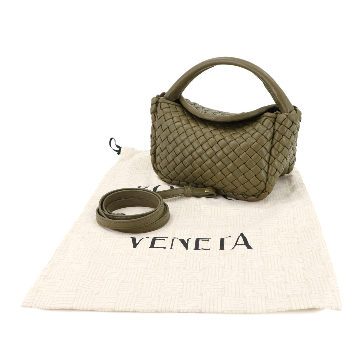 Intrecciato Small Cobble Hand Shoulder Bag Leather Green