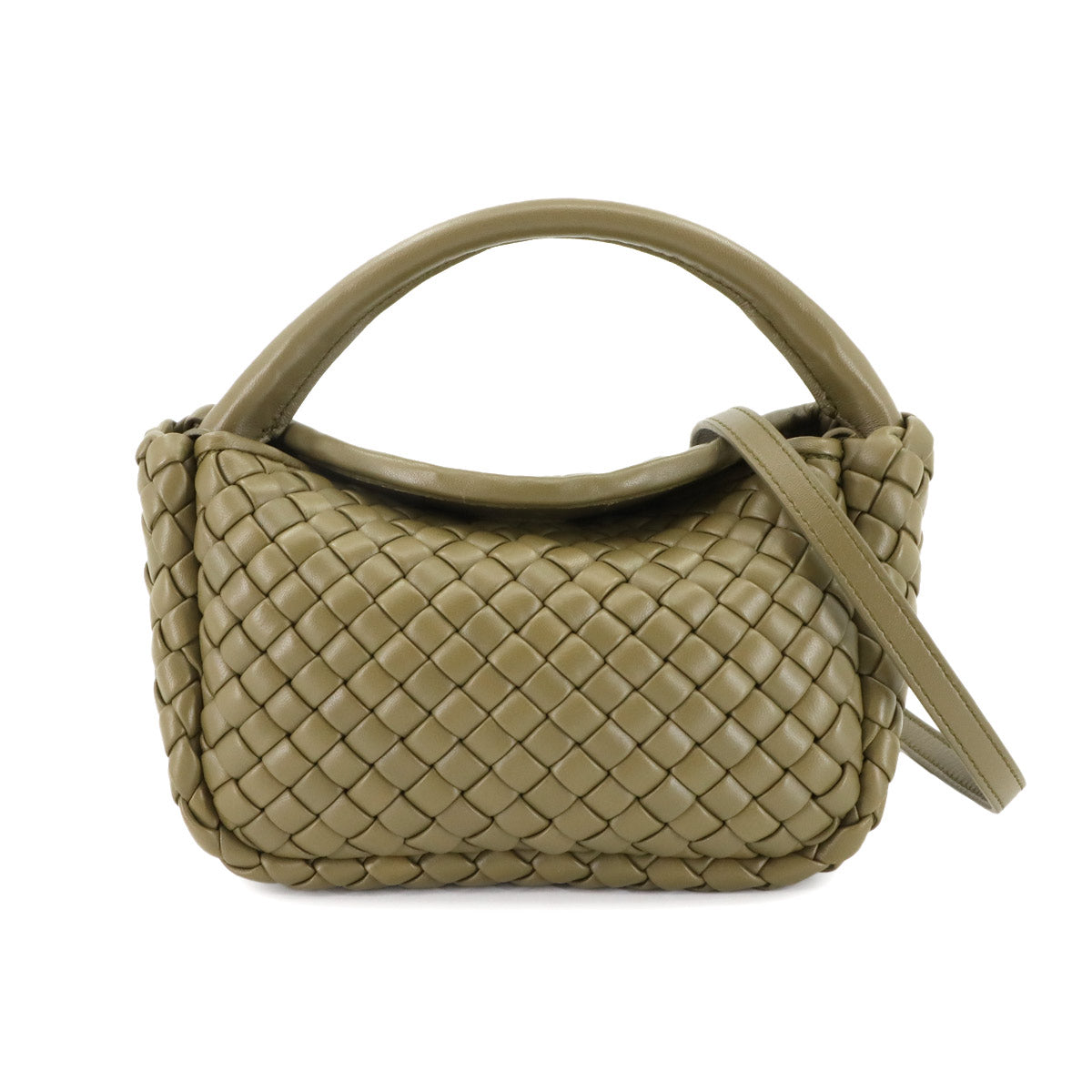 Intrecciato Small Cobble Hand Shoulder Bag Leather Green