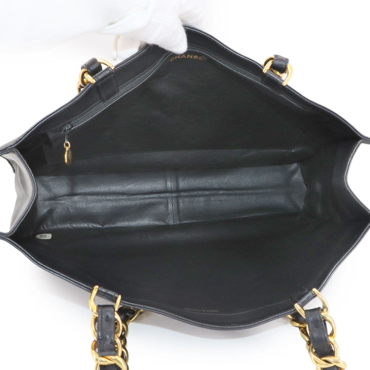 Coco Logos Chain Tote Bag Leather Black Vintage Purse