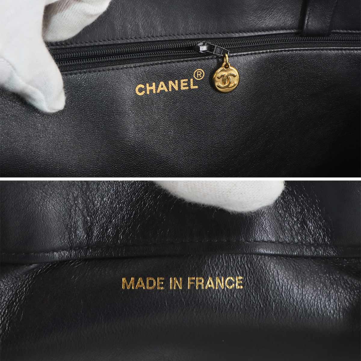 Coco Logos Chain Tote Bag Leather Black Vintage Purse