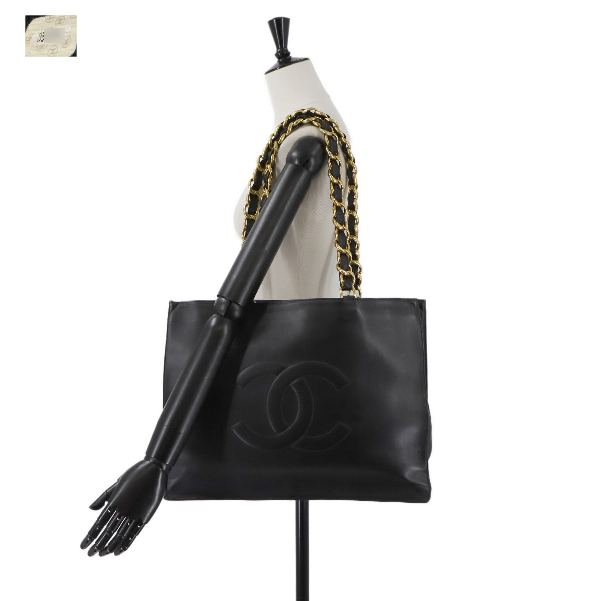 Coco Logos Chain Tote Bag Leather Black Vintage Purse