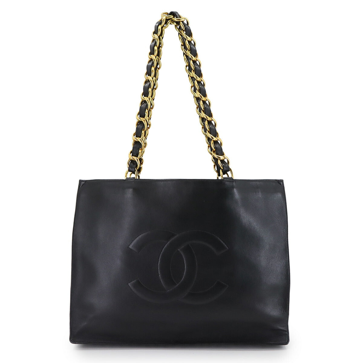 Coco Logos Chain Tote Bag Leather Black Vintage Purse