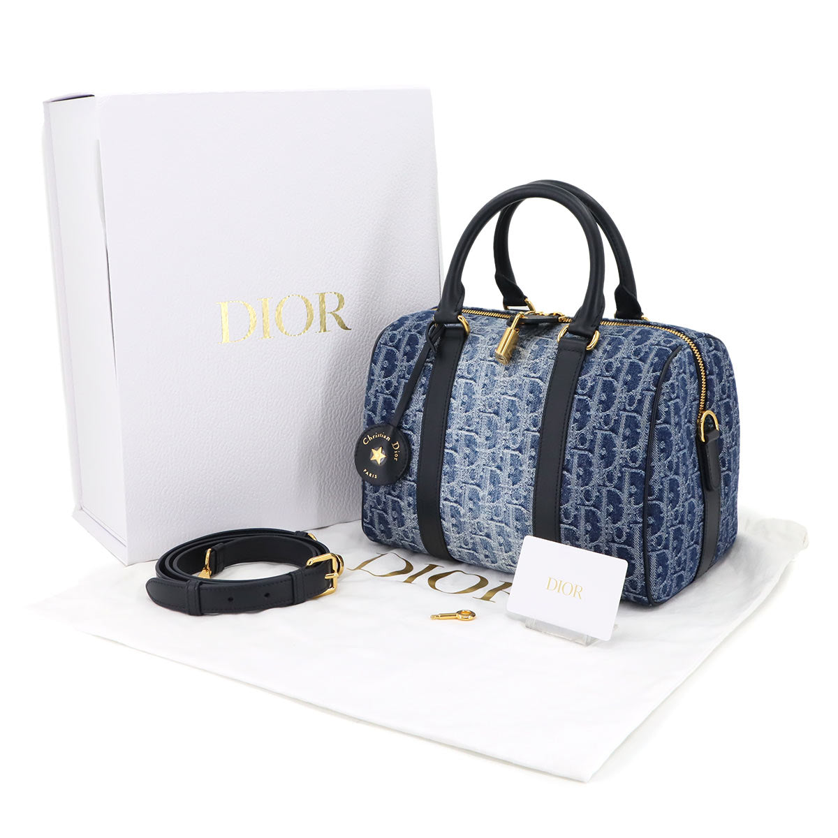 Oblique Groove 25 Medium Hand Shoulder Bag Denim Blue