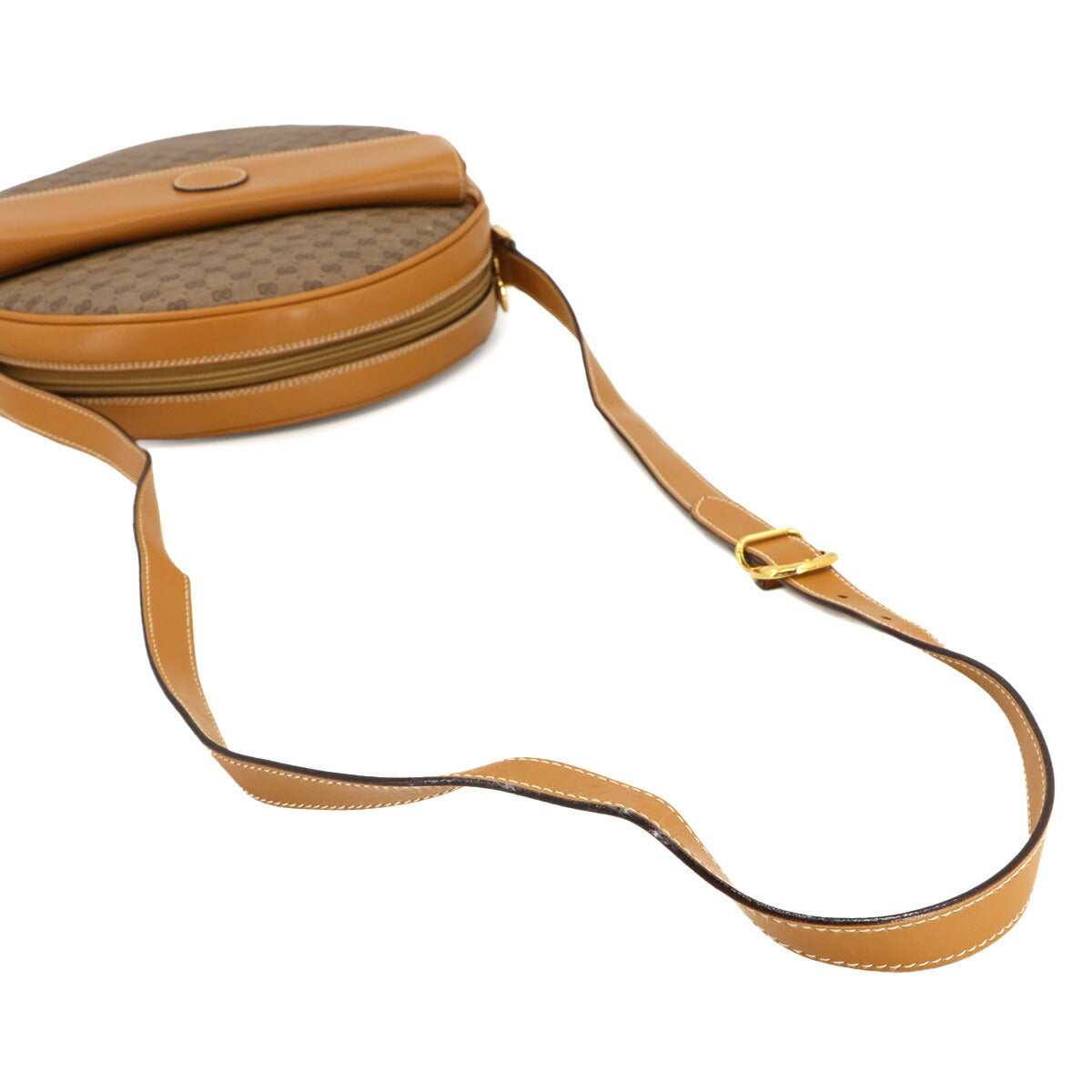 Micro GG Round Type Shoulder Bag PVC Leather Brown