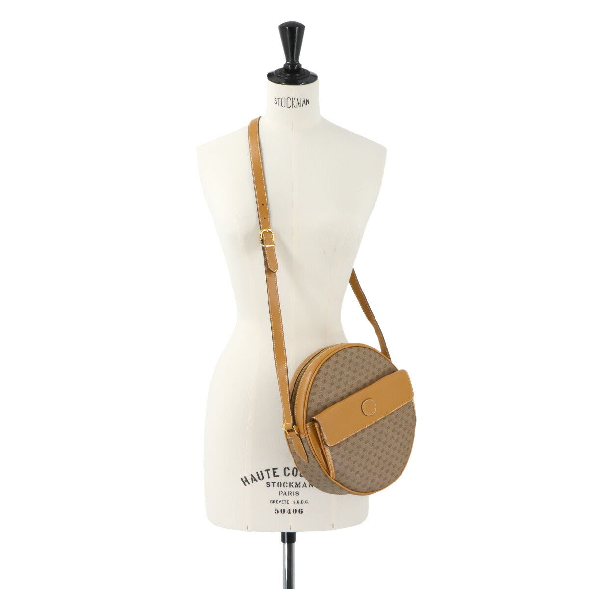 Micro GG Round Type Shoulder Bag PVC Leather Brown