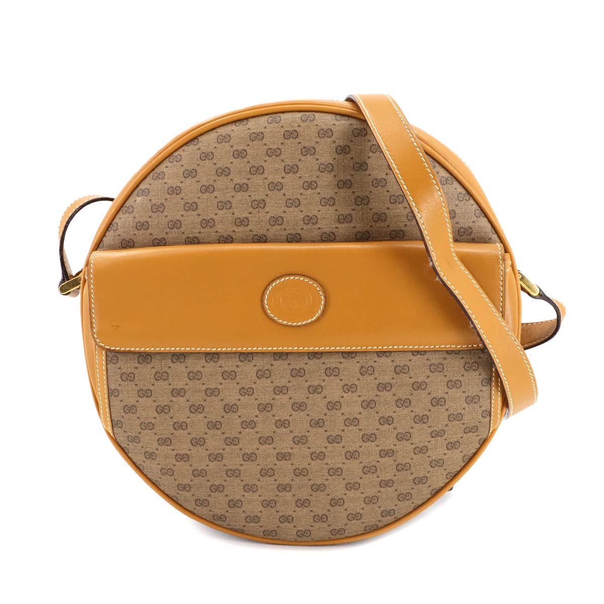 Micro GG Round Type Shoulder Bag PVC Leather Brown