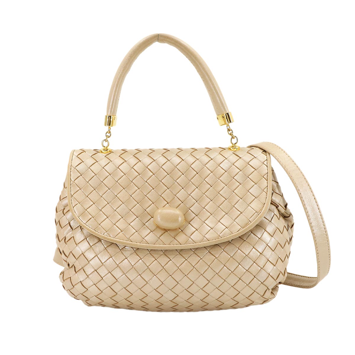 Intrecciato Hand Shoulder Bag Lether Gold Purse