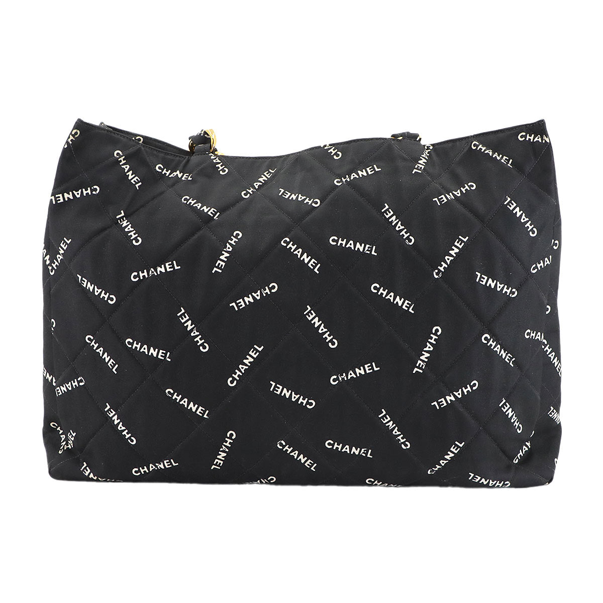 Matelasse Chain Tote Bag Canvas Black White Logos Vintage