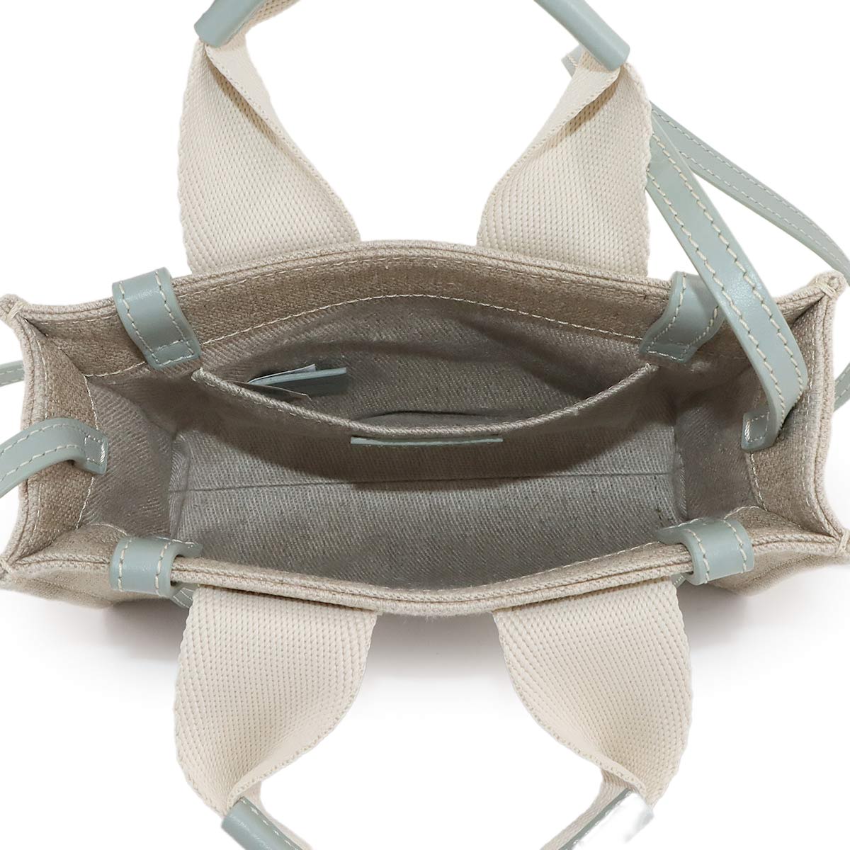 Woody Mini Tote Shoulder Bag Canvas Leather Beige Bluish Green