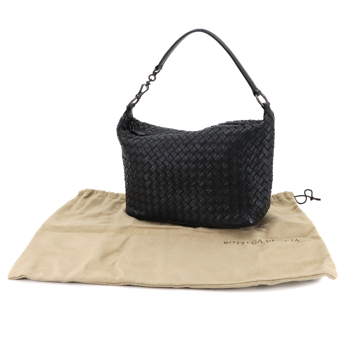 Intrecciato Shoulder Bag Leather Black 239988