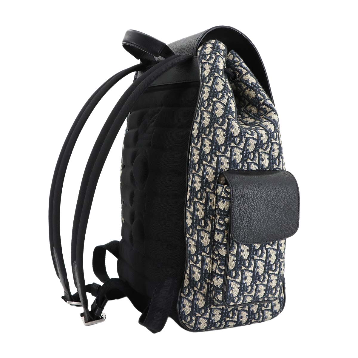 Oblique Backpack Canvas Leather Navy Black Purse