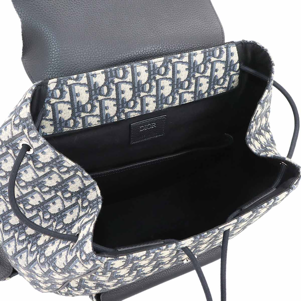 Oblique Backpack Canvas Leather Navy Black Purse