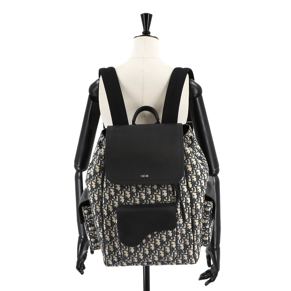 Oblique Backpack Canvas Leather Navy Black Purse