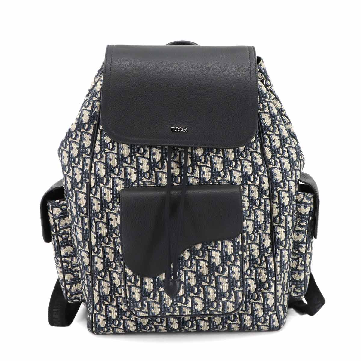 Oblique Backpack Canvas Leather Navy Black Purse