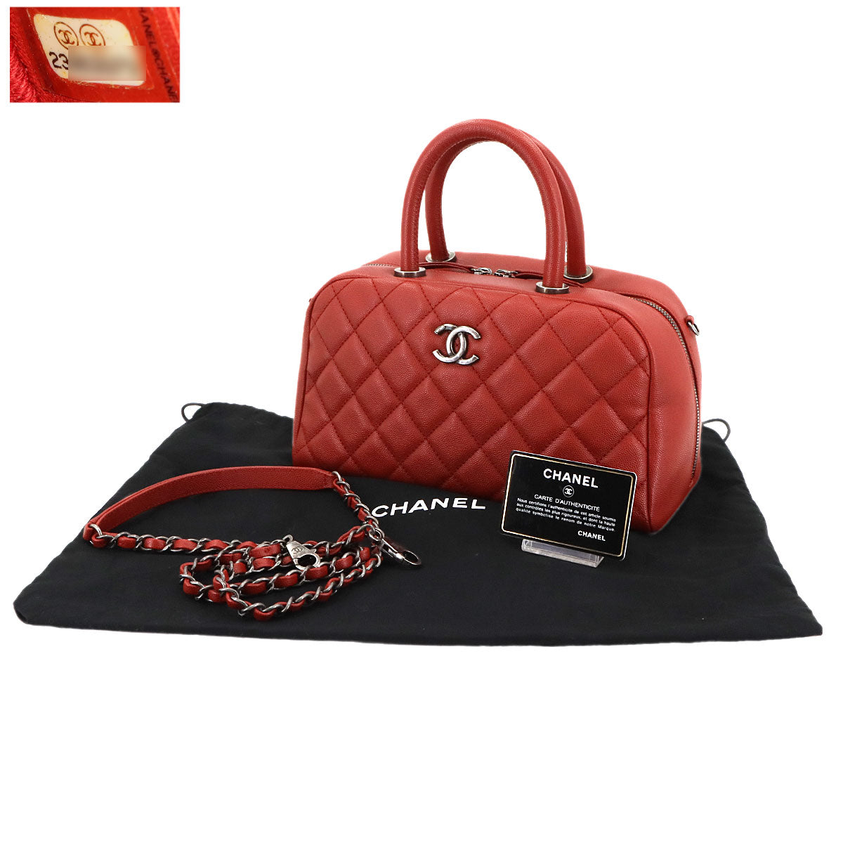 Matelasse Mini Boston Hand Shoulder Bag Leather Red Purse