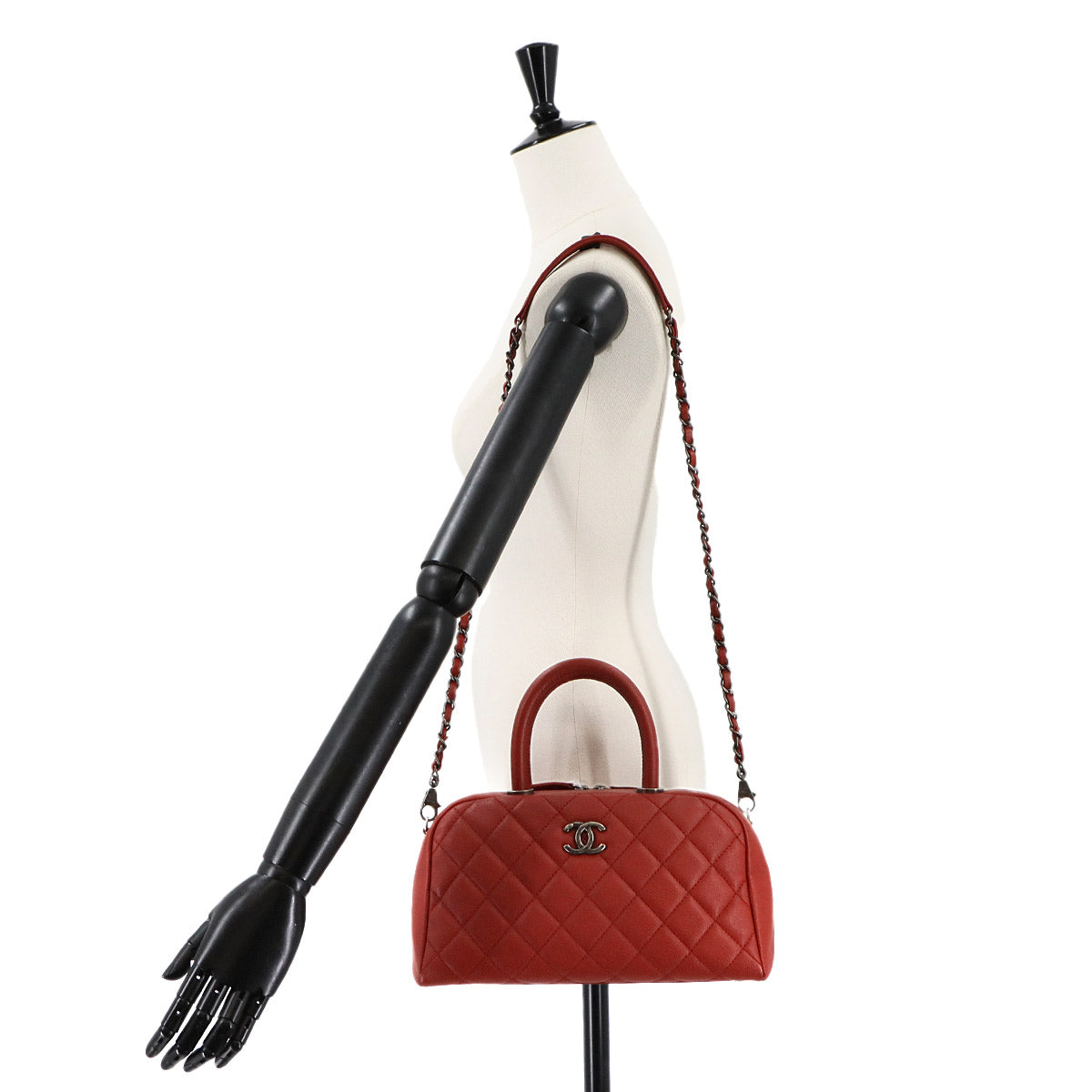 Matelasse Mini Boston Hand Shoulder Bag Leather Red Purse