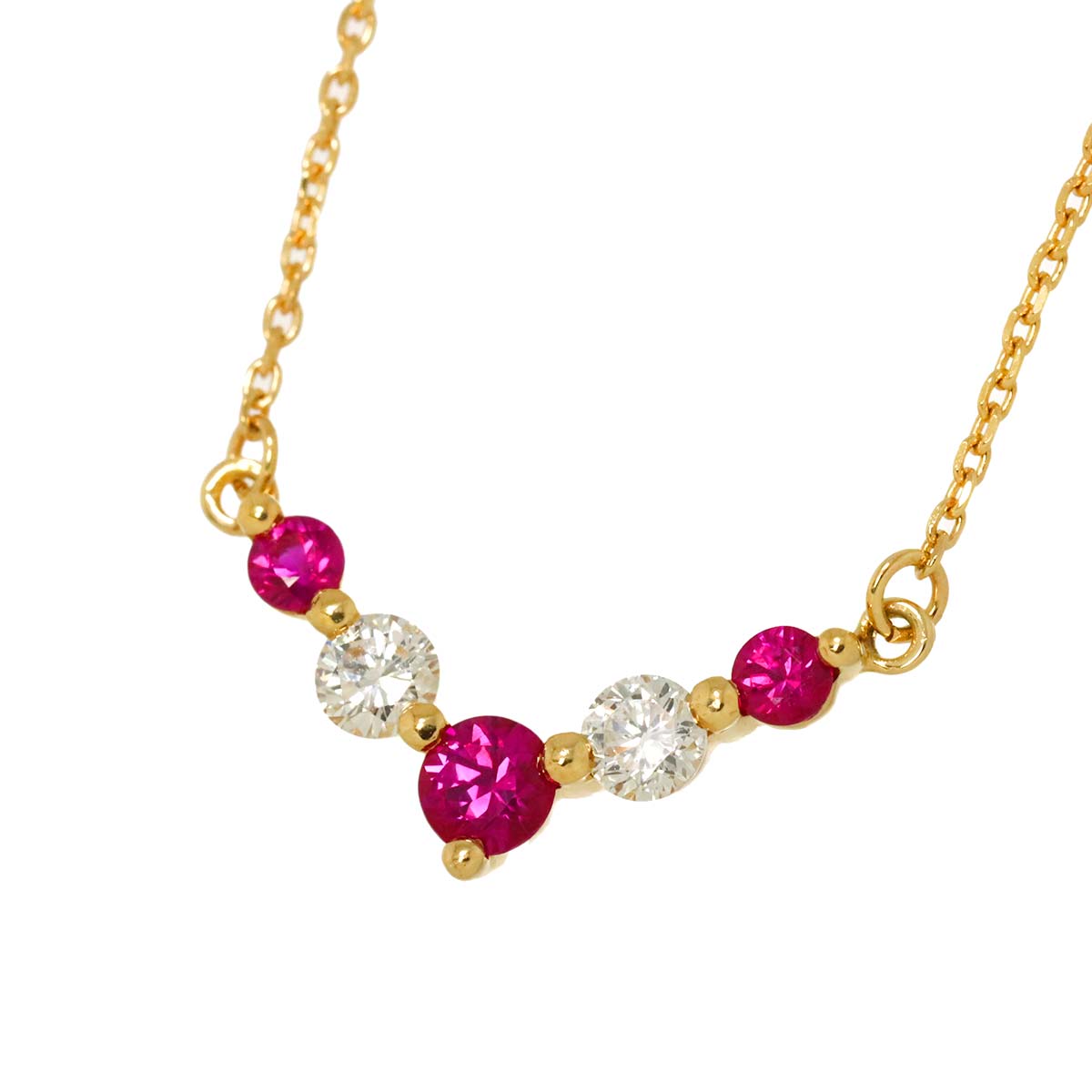 Ruby 0.32ct Diamond 0.20ct Necklace 18K 18K Yellow Gold 750