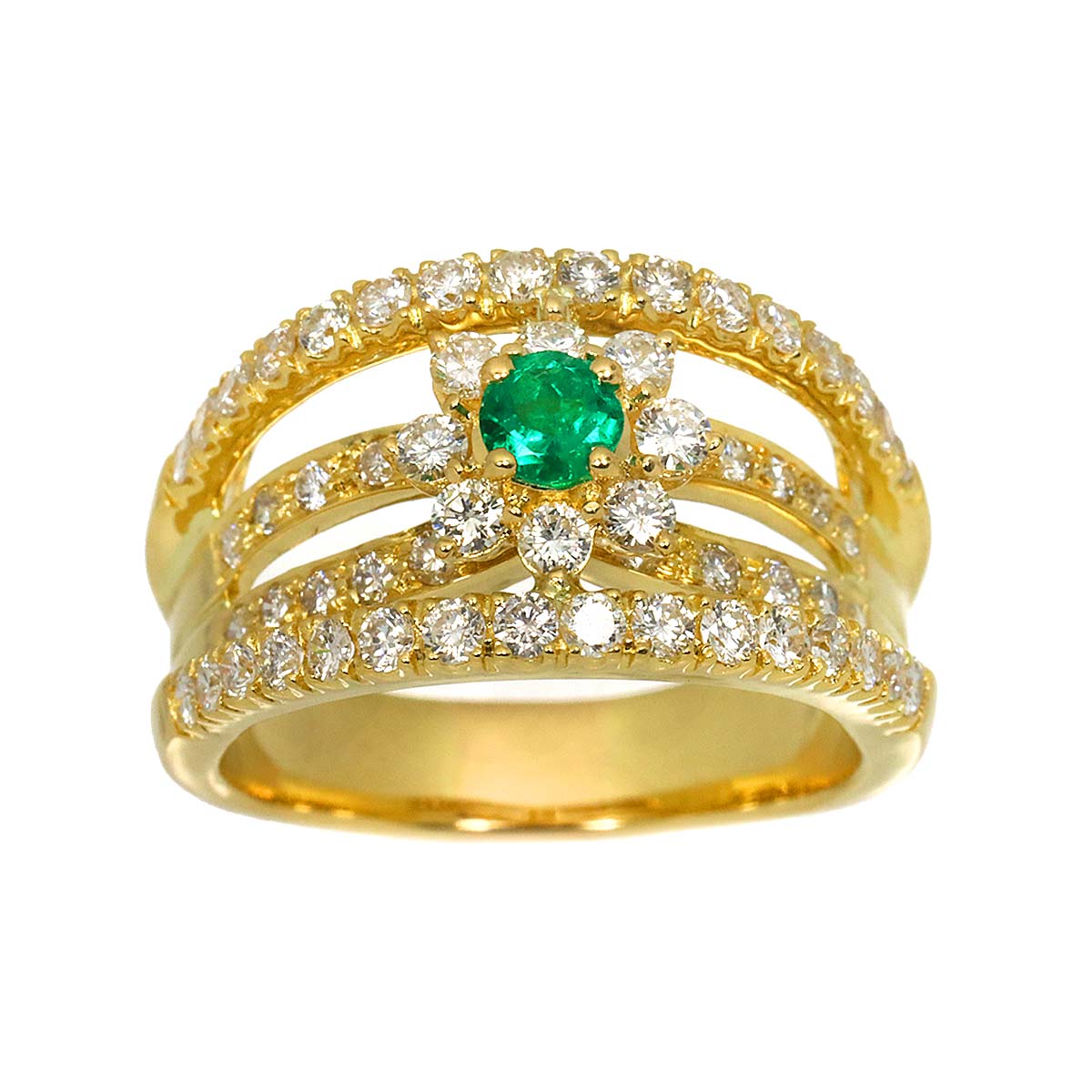 Emerald 0.26ct Diamond 1.33ct Ring 18K K18 YG Yellow Gold size7.5(US)