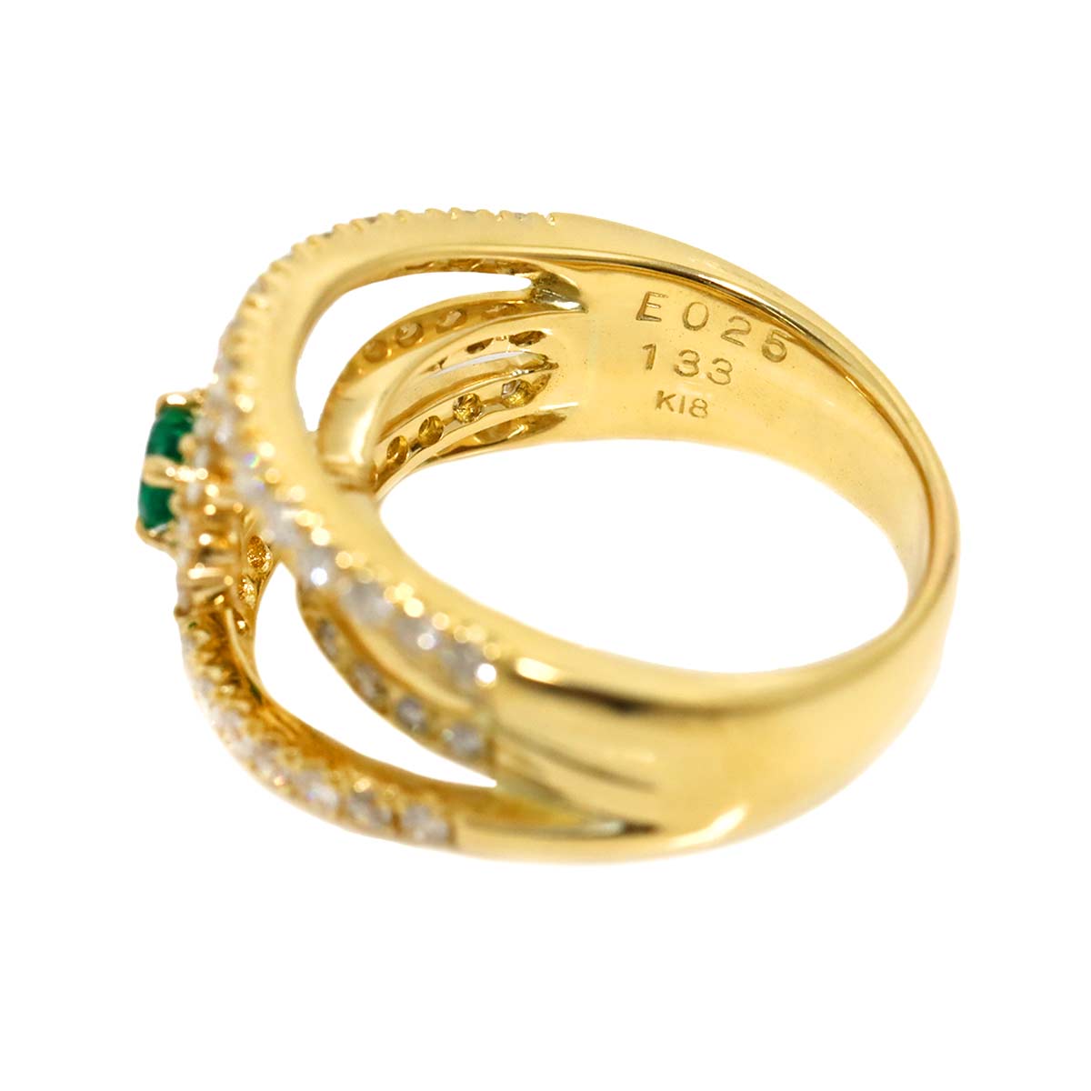 Emerald 0.26ct Diamond 1.33ct Ring 18K K18 YG Yellow Gold size7.5(US)