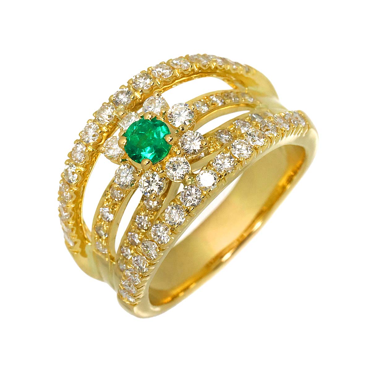 Emerald 0.26ct Diamond 1.33ct Ring 18K K18 YG Yellow Gold size7.5(US)