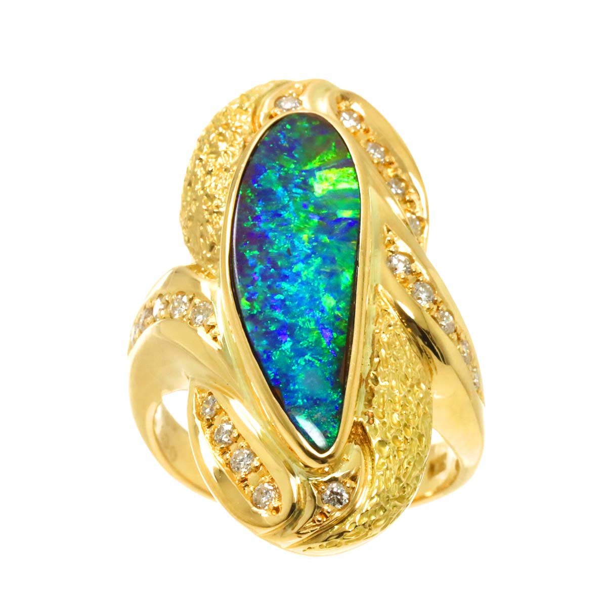 BlackOpal 4.68ct Diamond 0.30ct Ring 18K YG Yellow Gold 750 6(US)