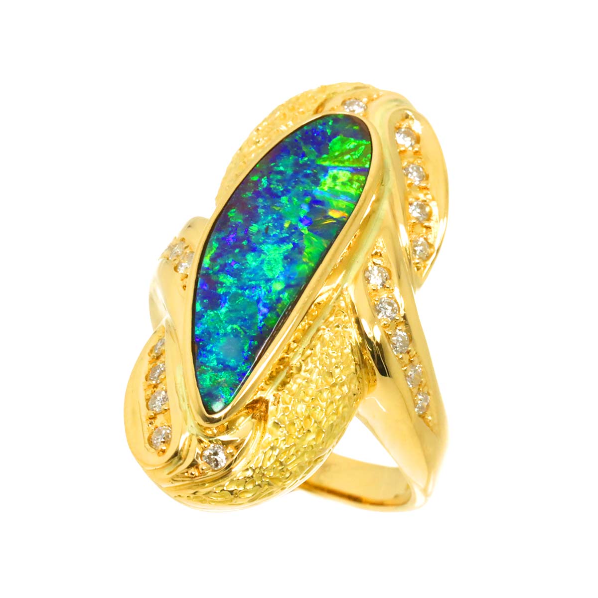 BlackOpal 4.68ct Diamond 0.30ct Ring 18K YG Yellow Gold 750 6(US)