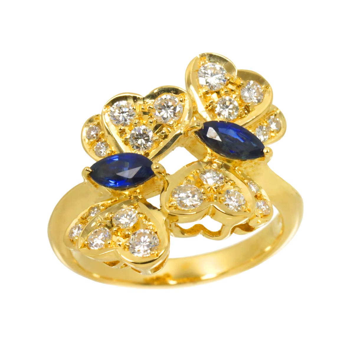 Sapphire 0.73ct Diamond 0.67ct Ring 18K K18 YG Yellow Gold size7.25(US)