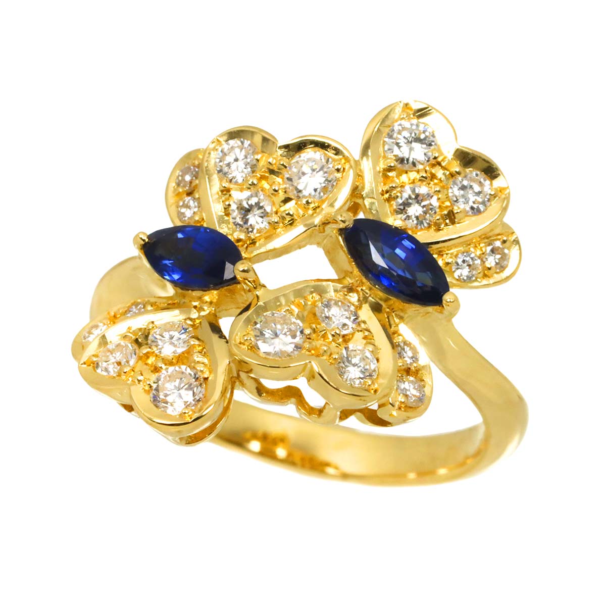 Sapphire 0.73ct Diamond 0.67ct Ring 18K K18 YG Yellow Gold size7.25(US)