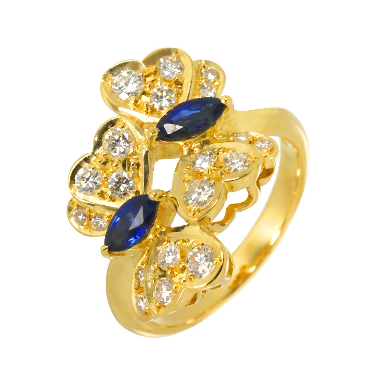 Sapphire 0.73ct Diamond 0.67ct Ring 18K K18 YG Yellow Gold size7.25(US)