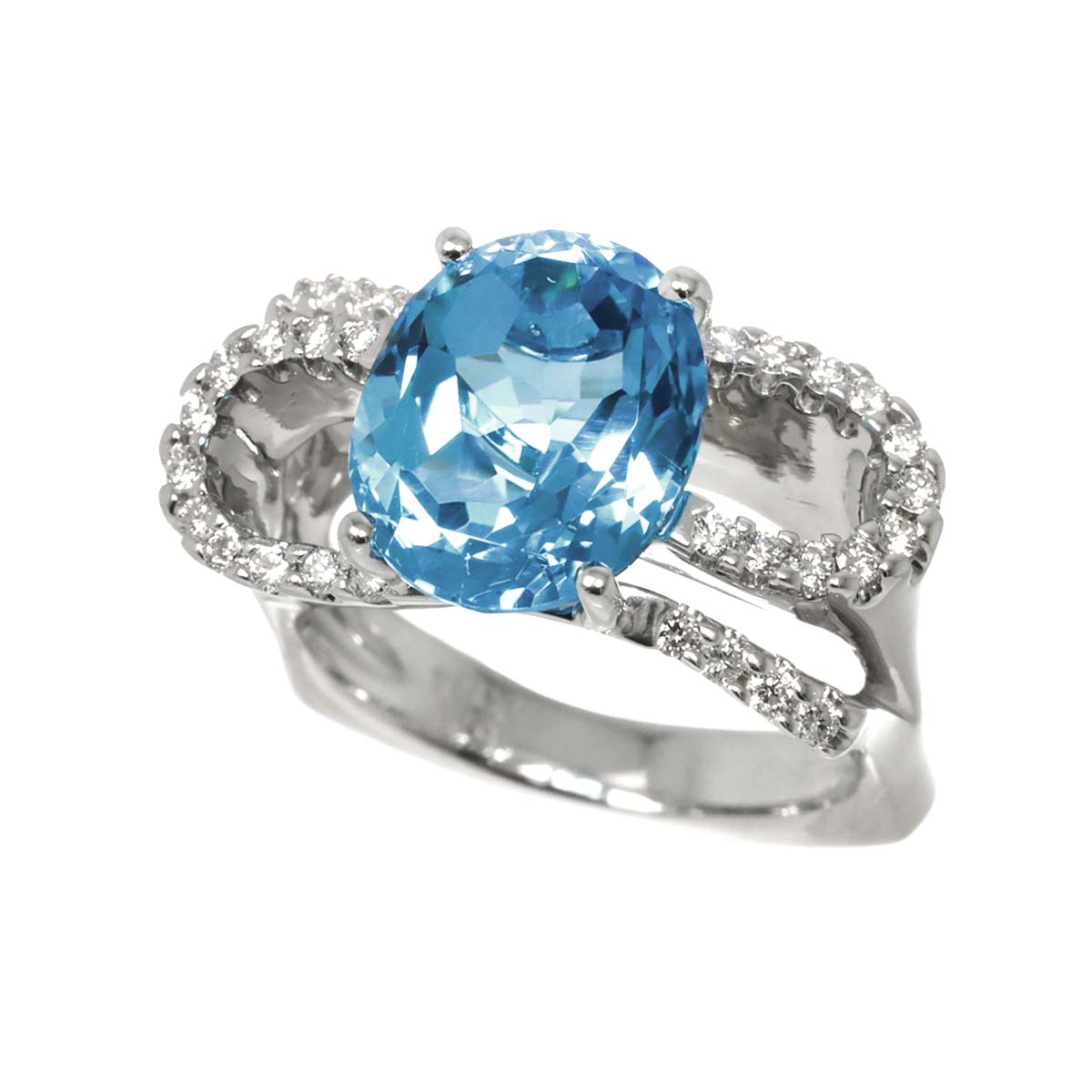 Blue Topaz 6.41ct Diamond 0.34ct Ring 18K WG 750 size6.25-6.5(US)