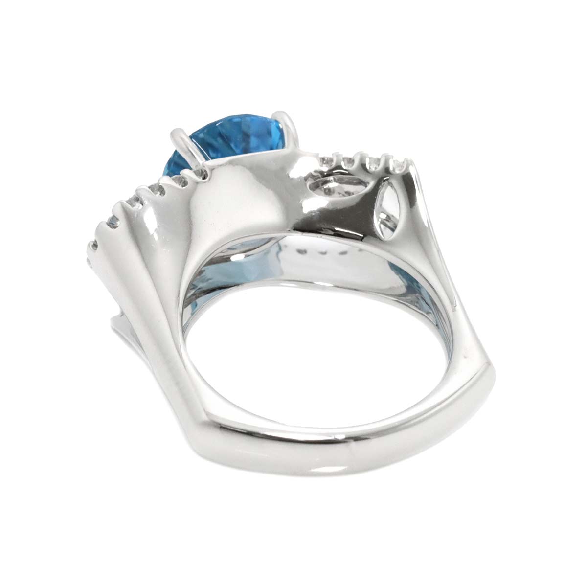 Blue Topaz 6.41ct Diamond 0.34ct Ring 18K WG 750 size6.25-6.5(US)