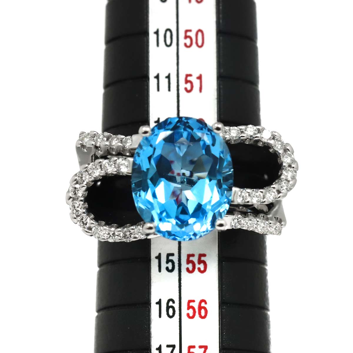Blue Topaz 6.41ct Diamond 0.34ct Ring 18K WG 750 size6.25-6.5(US)