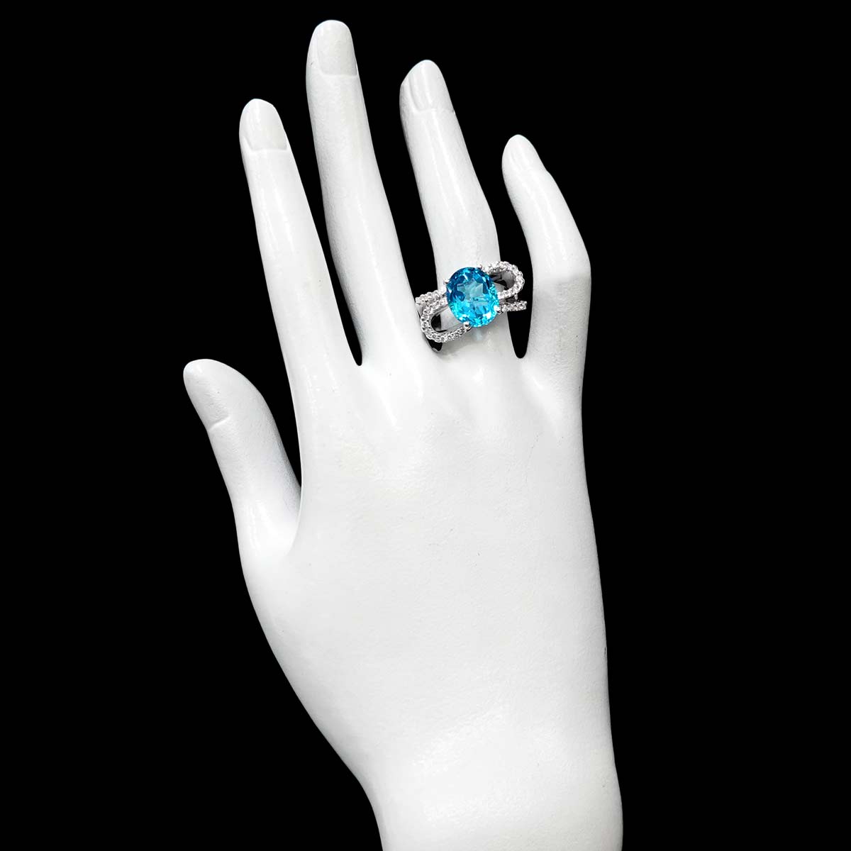 Blue Topaz 6.41ct Diamond 0.34ct Ring 18K WG 750 size6.25-6.5(US)