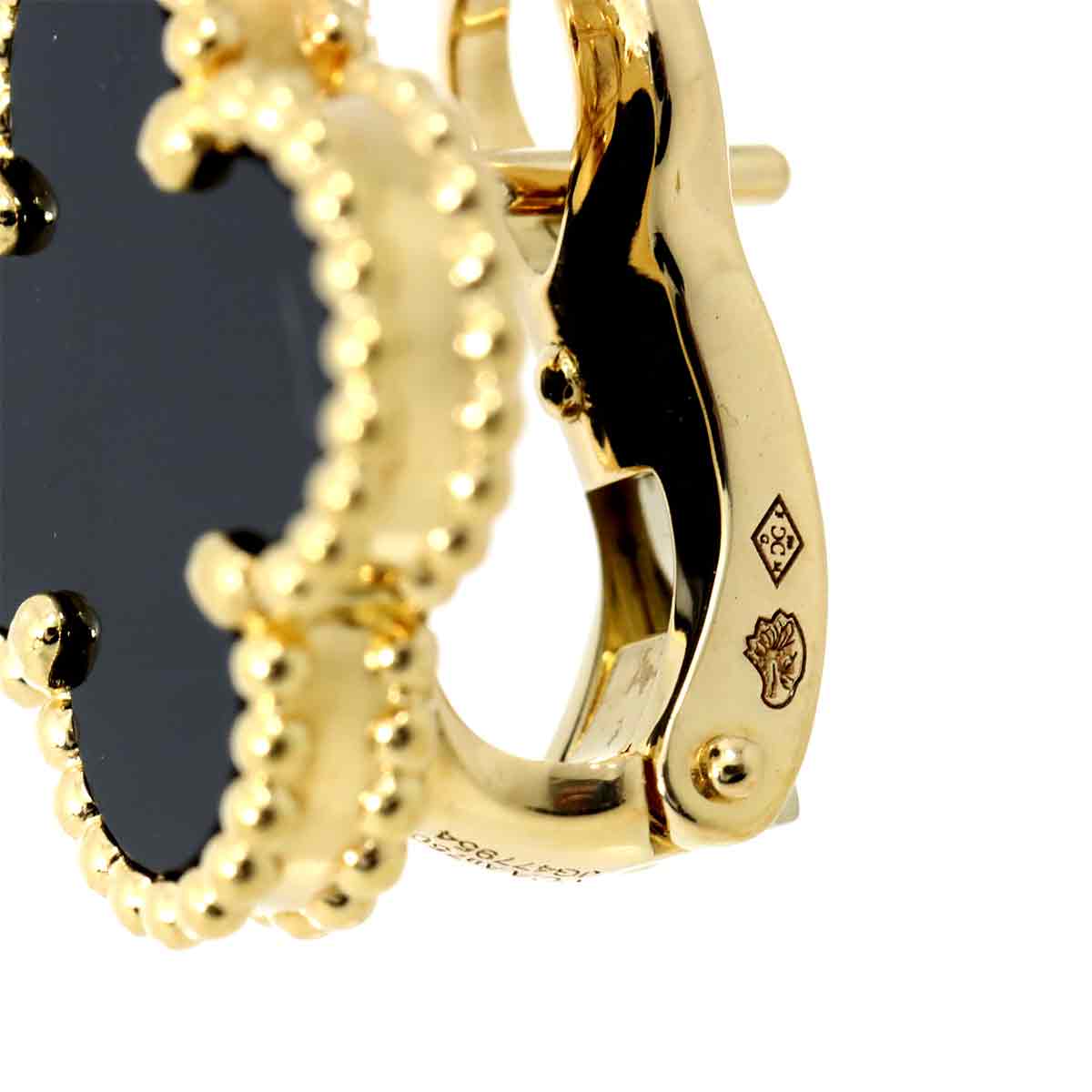 Vintage Alhambra Onyx Earrings Pierced 18K YG 750