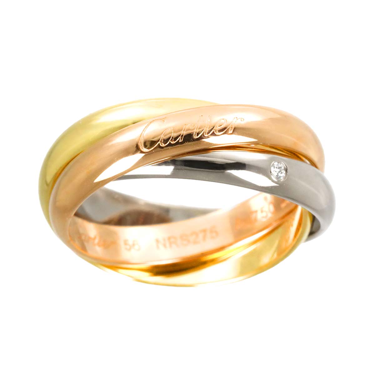 Trinity Diamond 5P Ring 18K YG WG PG 750 Size56 7.5(US)