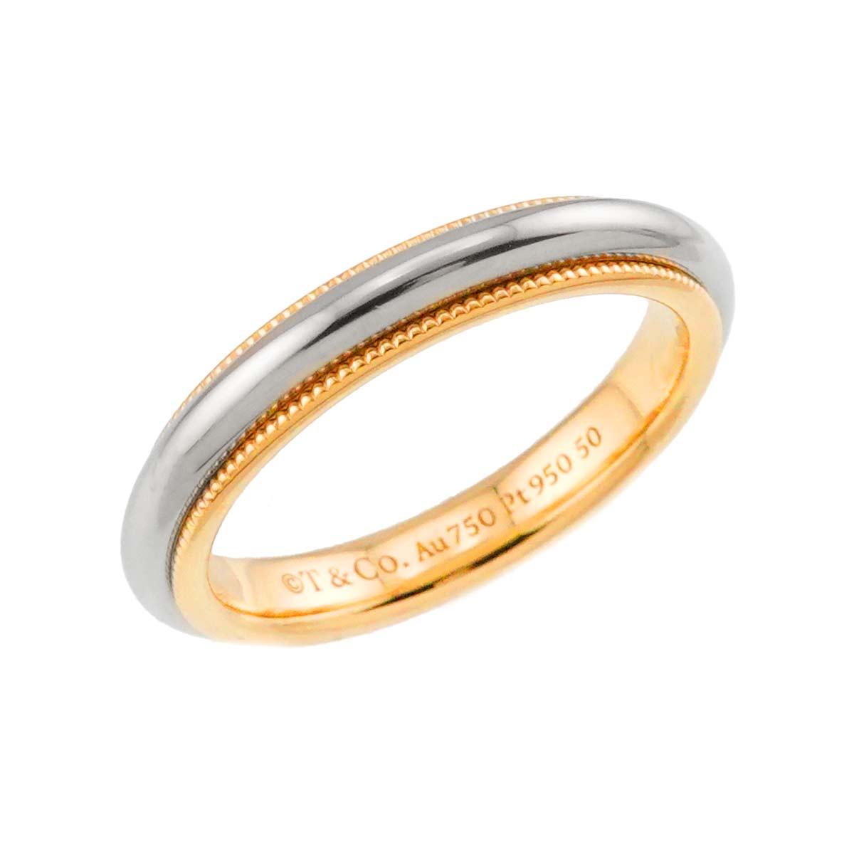 Milgrain Band Ring 18K 750 YG Platinum Size4(US)