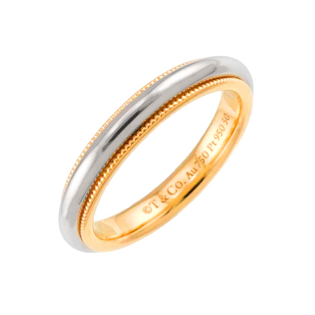 Milgrain Band Ring 18K 750 YG Platinum Size4(US)