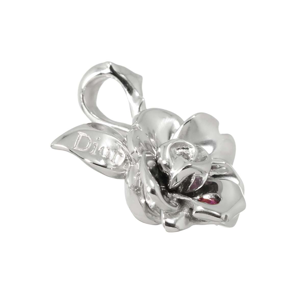 Flower Motif Ruby Pendant Top 18K WG 750