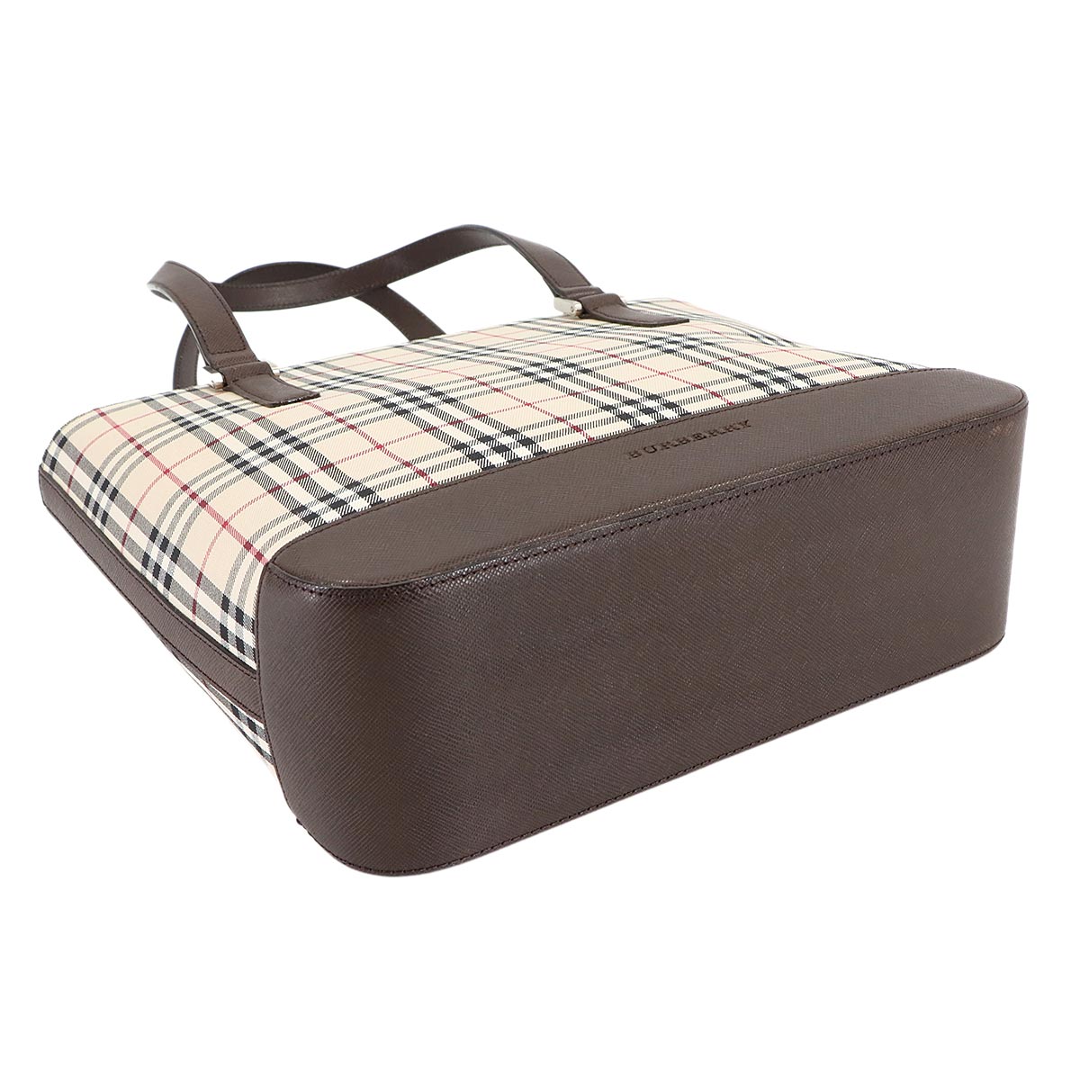 Plaid Tote Bag Canvas Leather Beige Brown Purse