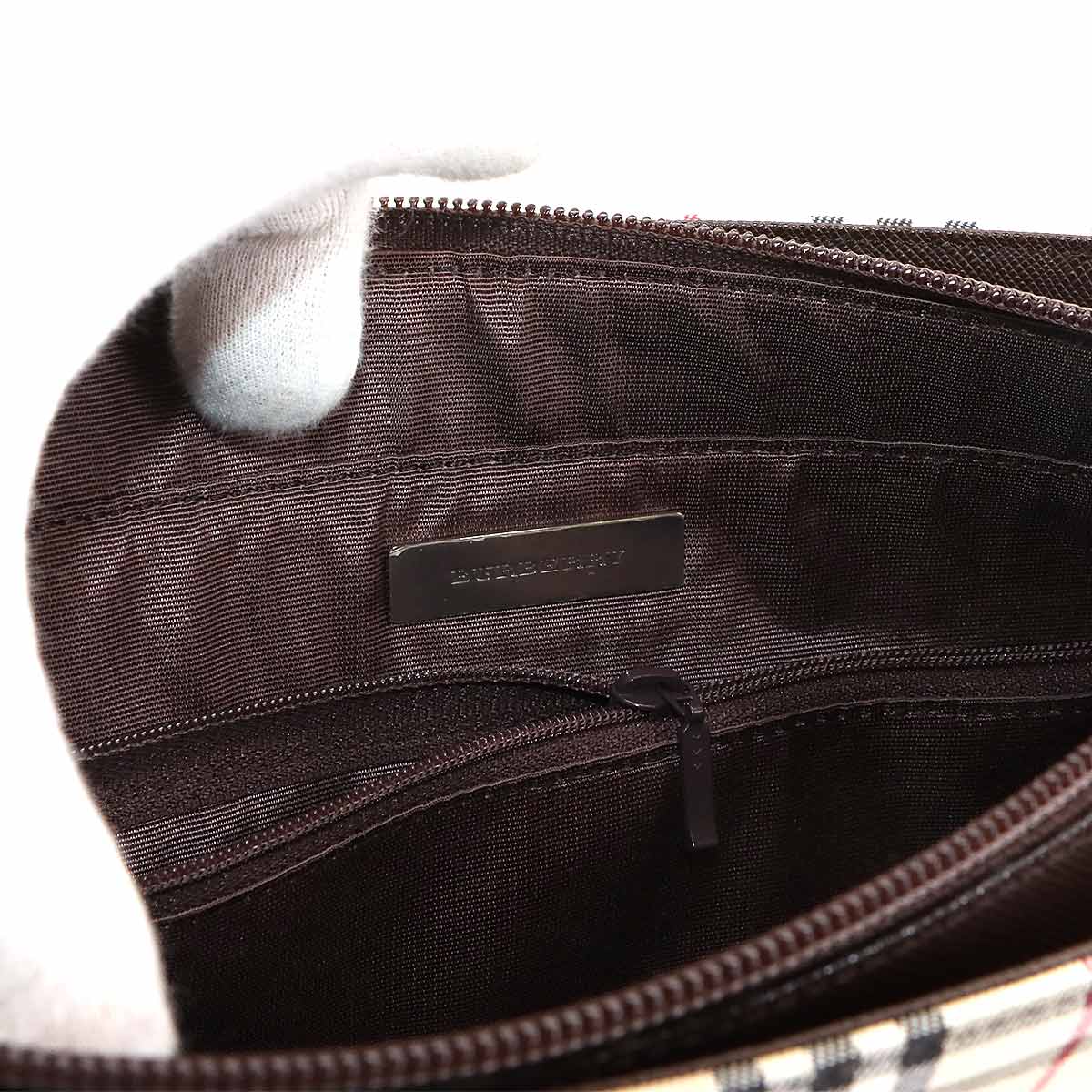 Plaid Tote Bag Canvas Leather Beige Brown Purse