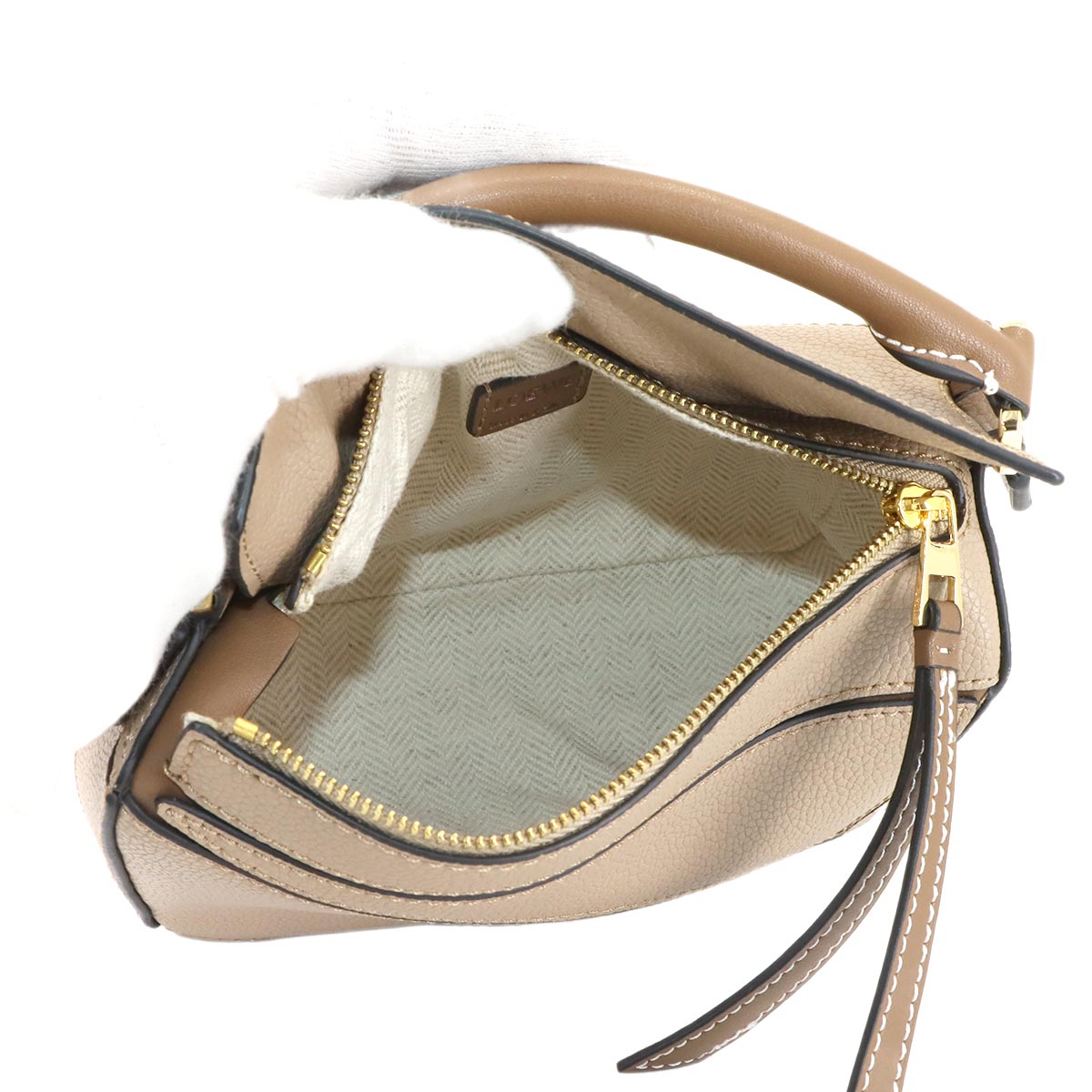 Puzzle Bag Mini 2way Hand Shoulder Bag Leather Beige Purse