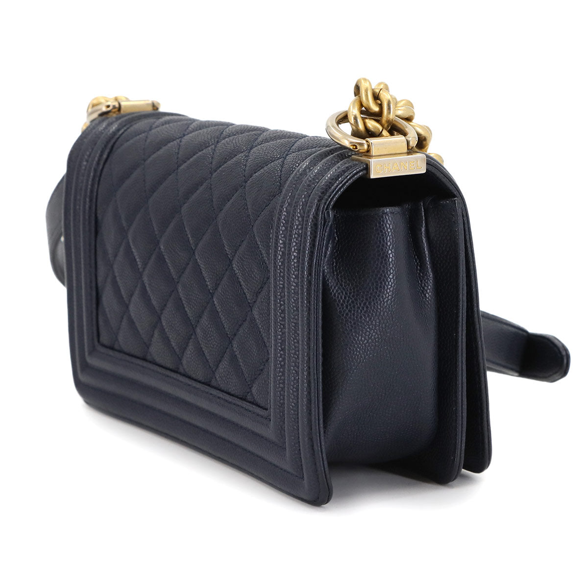 BOY CHANEL Small Chain Shoulder Bag Leather Navy A67085
