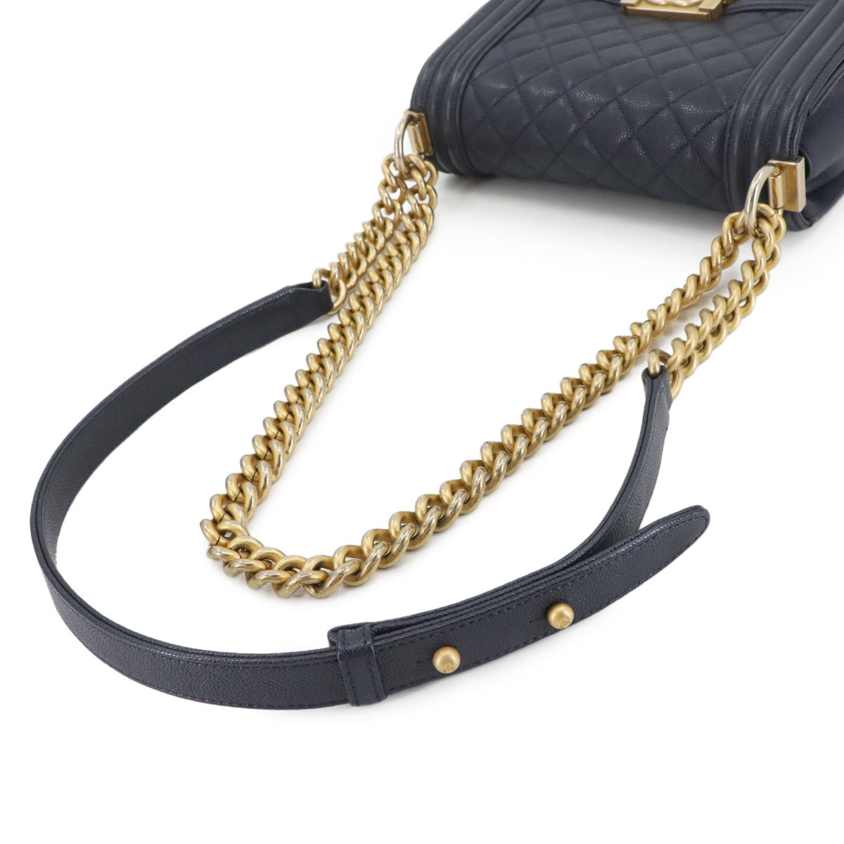 BOY CHANEL Small Chain Shoulder Bag Leather Navy A67085