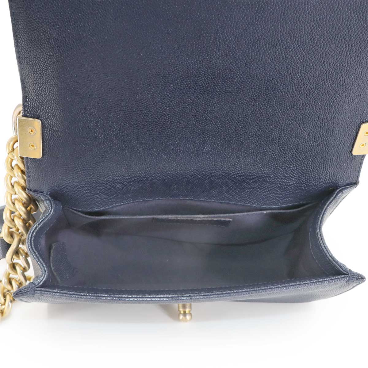 BOY CHANEL Small Chain Shoulder Bag Leather Navy A67085