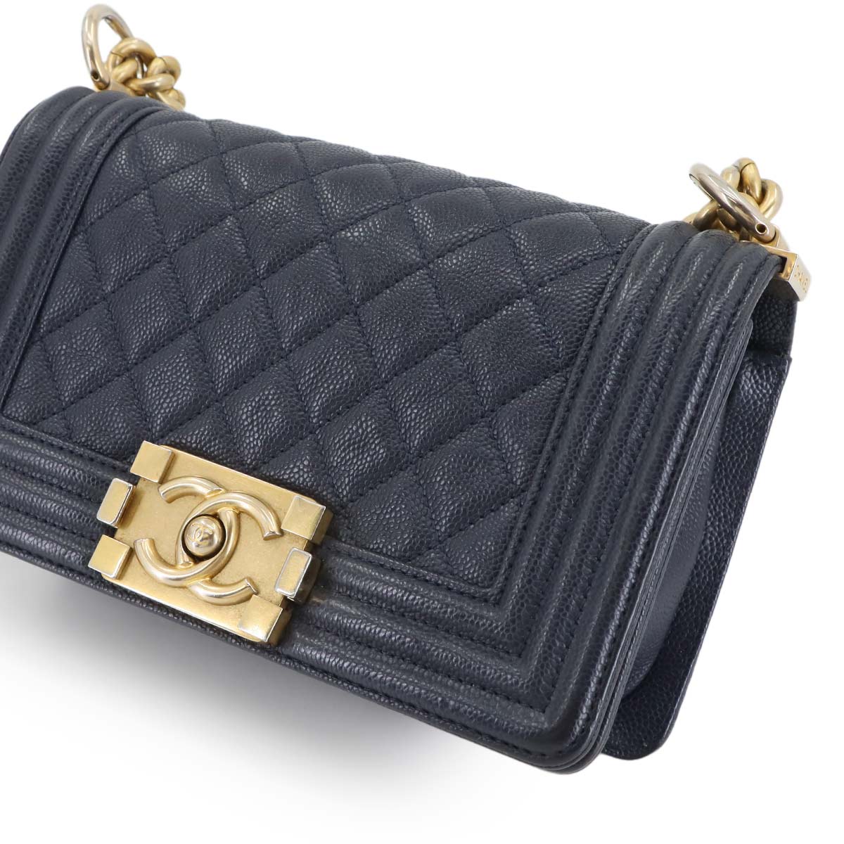 BOY CHANEL Small Chain Shoulder Bag Leather Navy A67085