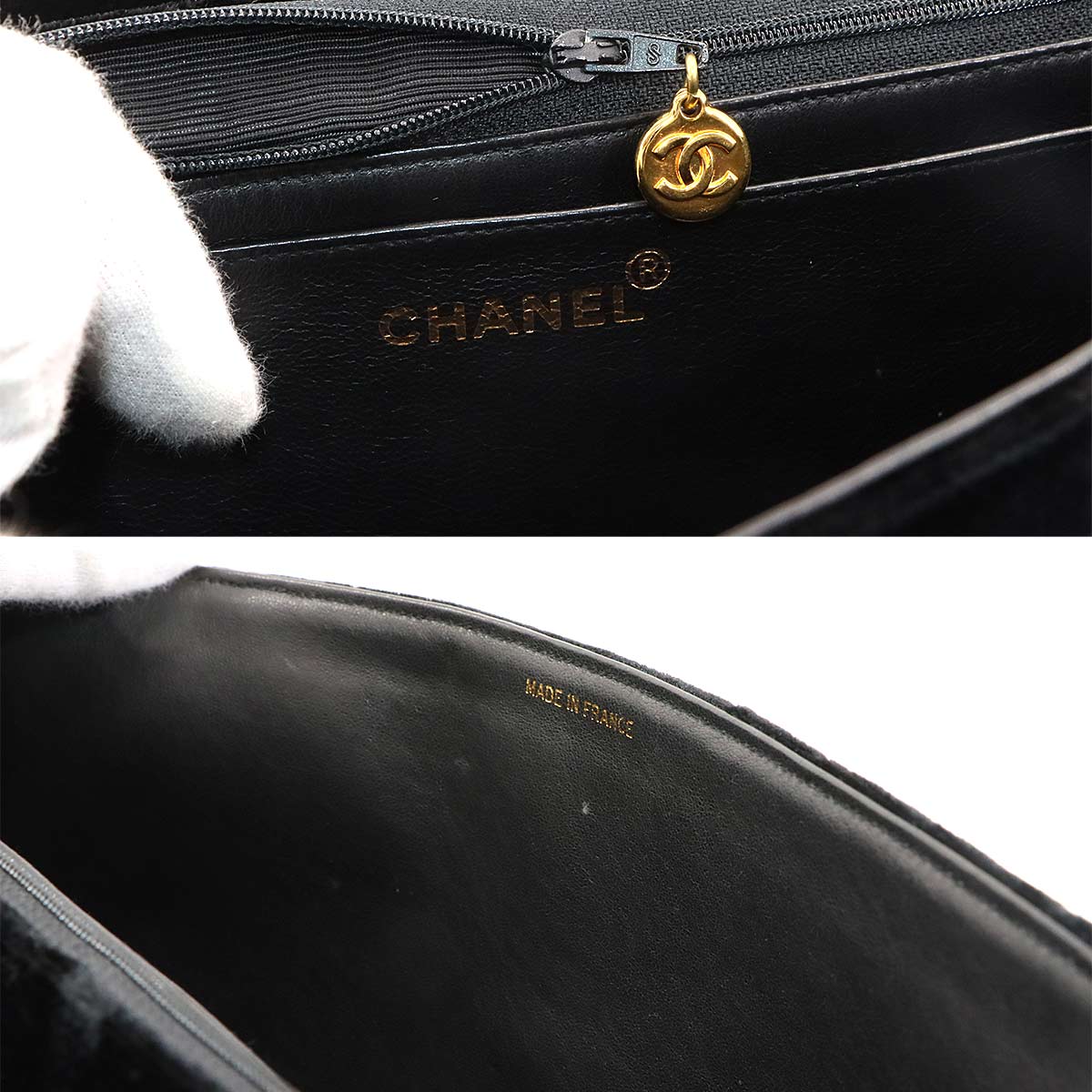 Mademoiselle Chain Shoulder Bag Velor Black Vintage