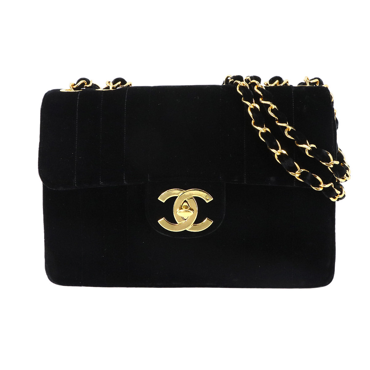 Mademoiselle Chain Shoulder Bag Velor Black Vintage