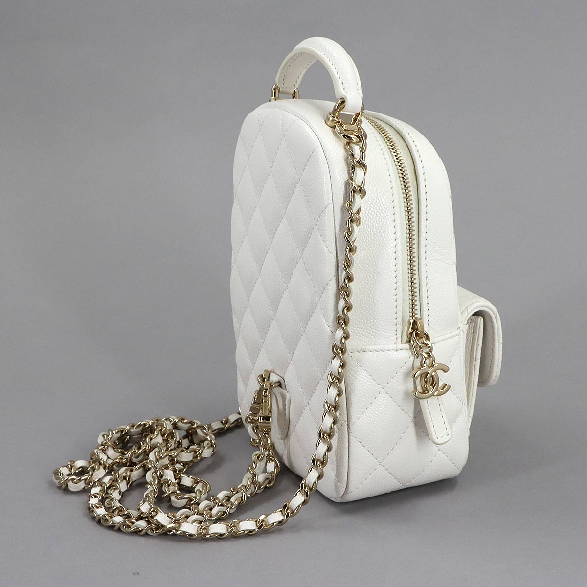 Matelasse Chain Mini Backpack Leather White AP3753