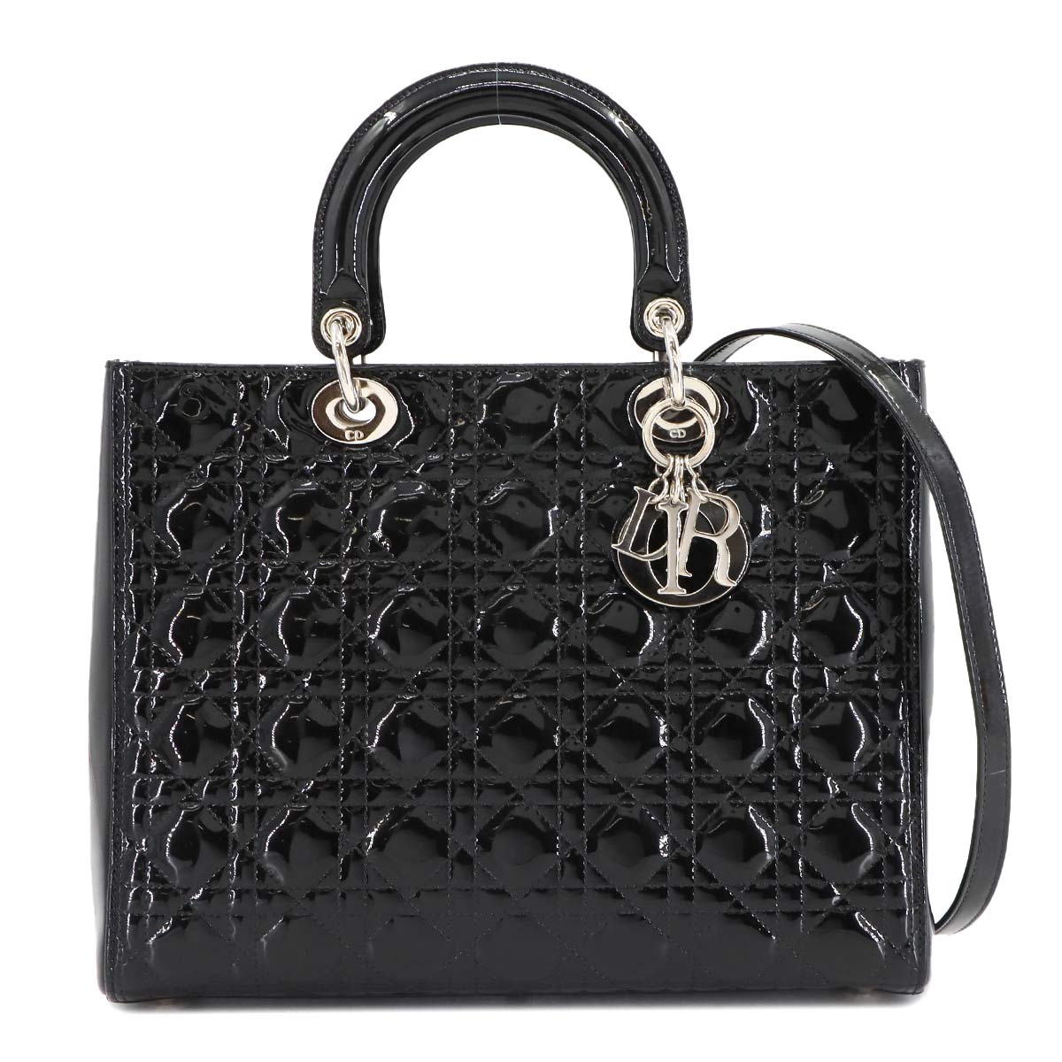 Lady Dior Large 2way Hand Shoulder Bag Enamel Black