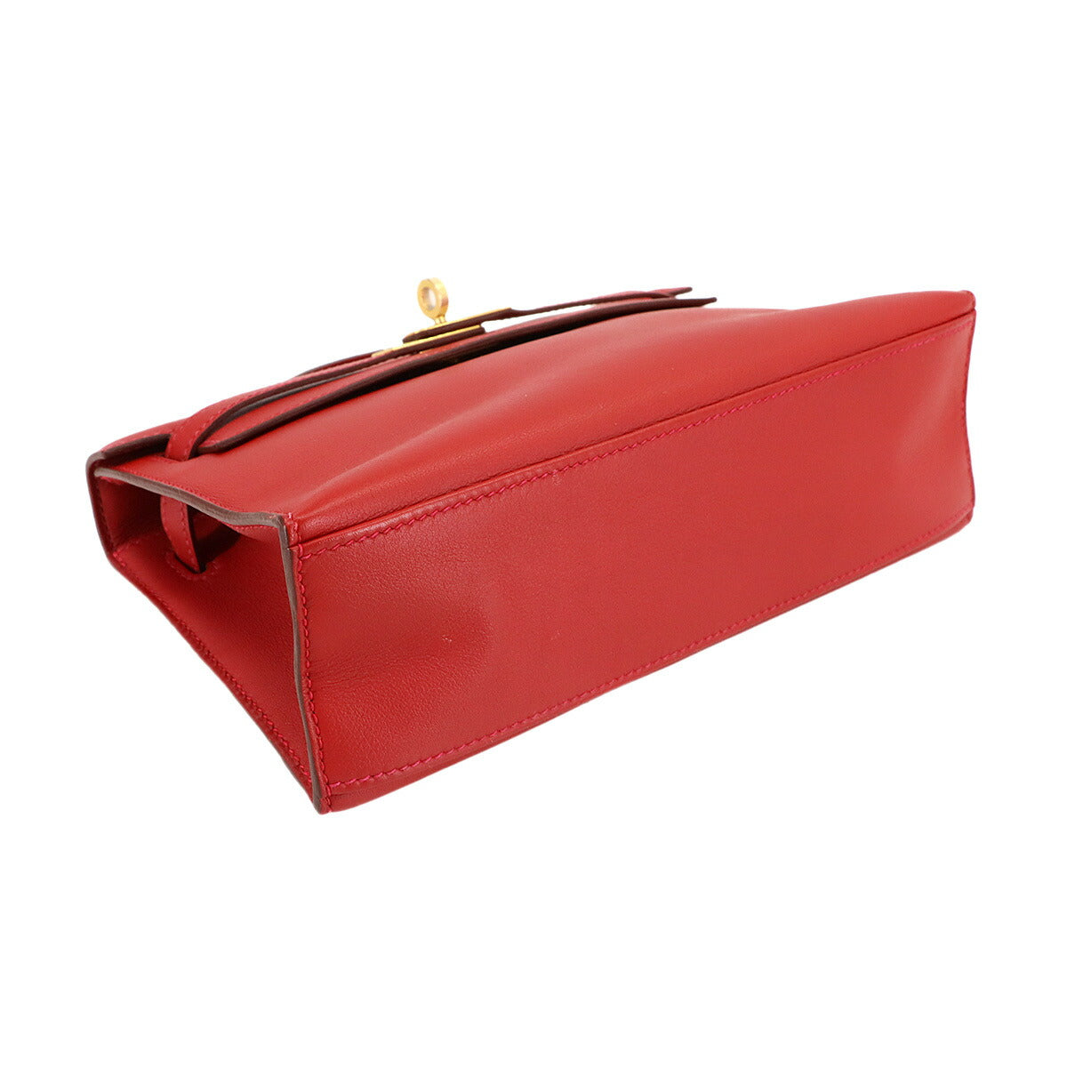 Pochette Kelly Hand Bag Veau Swift Leather Rouge Casaque